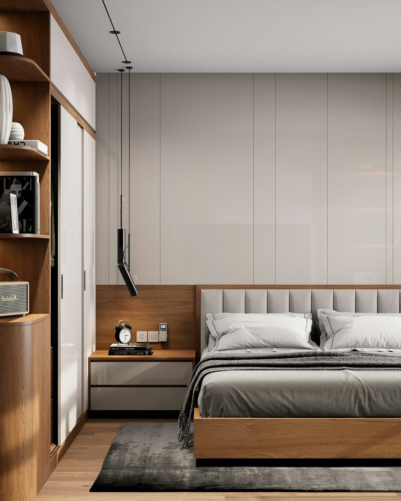The master bedroom with the courtyard door open.